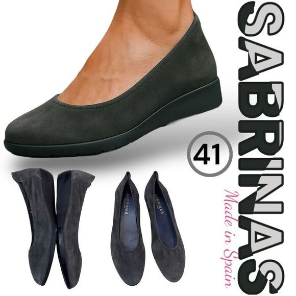 Sabrinas Women's 41 10-10.5 Suede Leather Slip-On Wedge Heel Ballerina Flats - Picture 1 of 7
